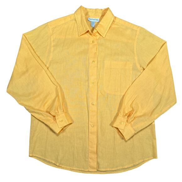 Vintage Yellow Linen Cotton Button Up Shirt Women’s 8 (M) Made in Hong Kong 80s - Picture 1 of 8